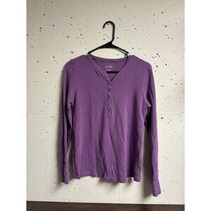 LL Bean Purple Henley Long Sleeve Shirt | Size M